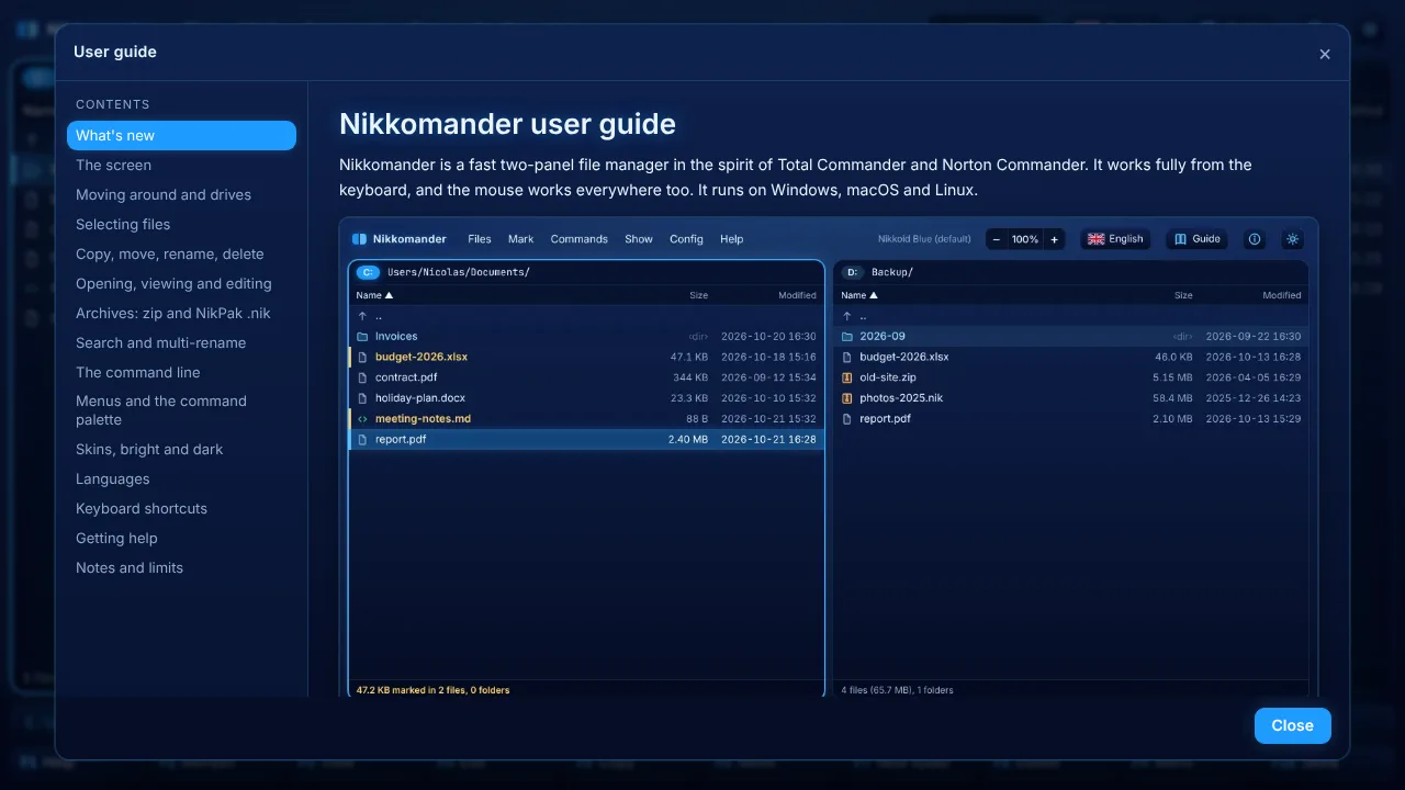 The user guide window