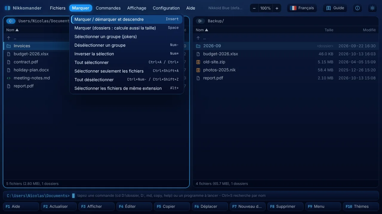 Le menu (F9)