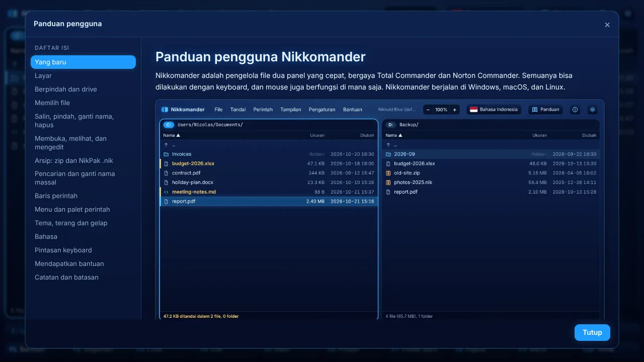 Jendela panduan pengguna