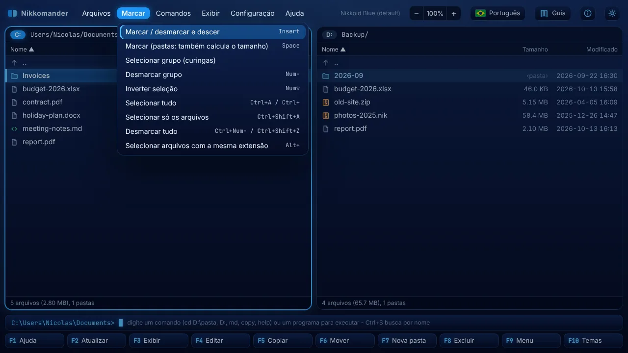 O menu (F9)